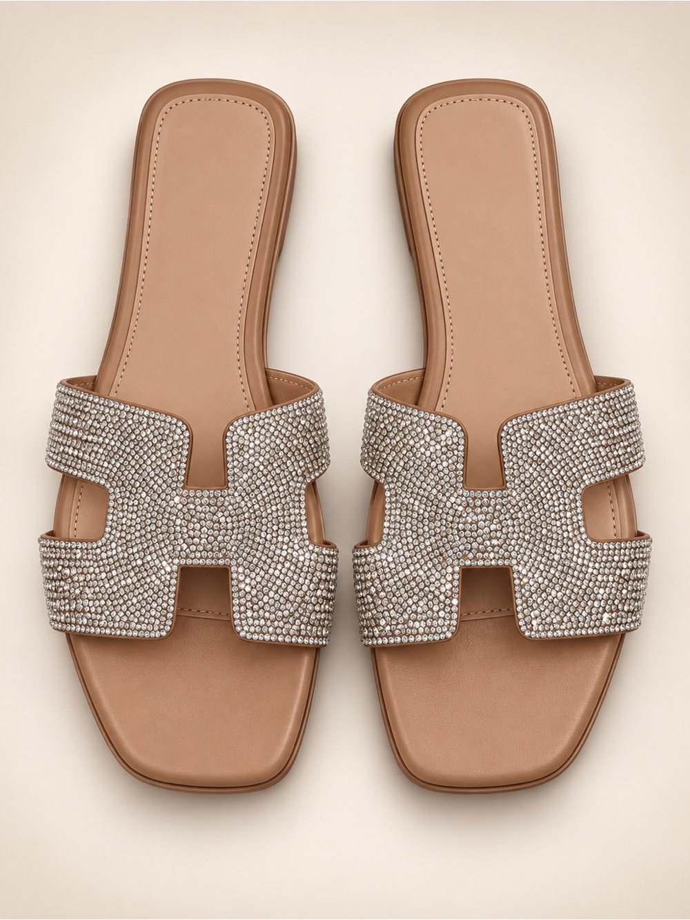 Streetwear Society Tan Crystal Slide Sandals